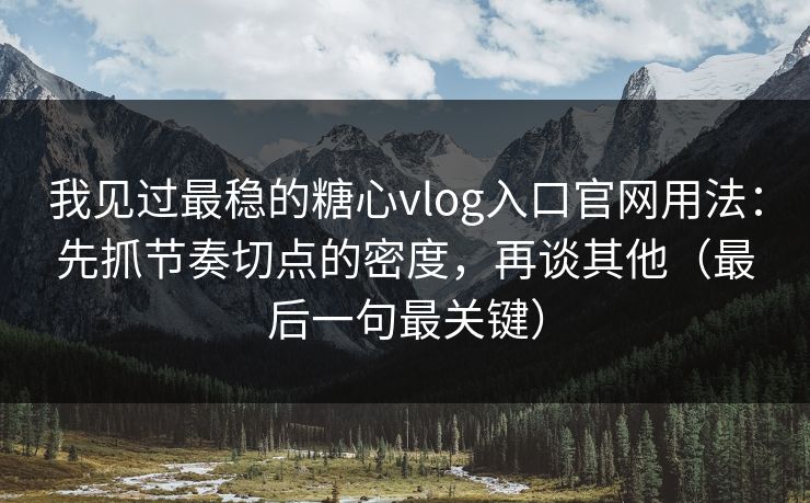 我见过最稳的糖心vlog入口官网用法：先抓节奏切点的密度，再谈其他（最后一句最关键）