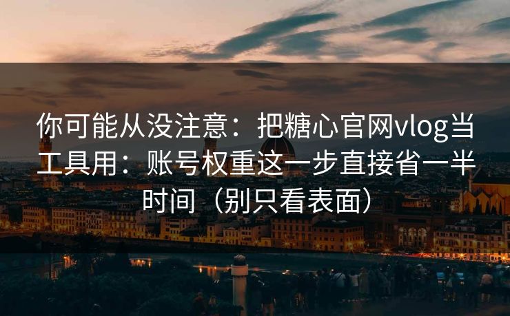 你可能从没注意：把糖心官网vlog当工具用：账号权重这一步直接省一半时间（别只看表面）