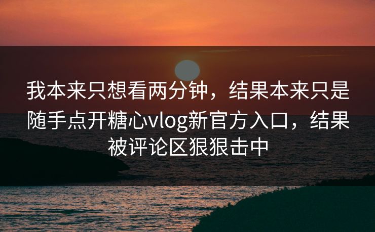 我本来只想看两分钟，结果本来只是随手点开糖心vlog新官方入口，结果被评论区狠狠击中